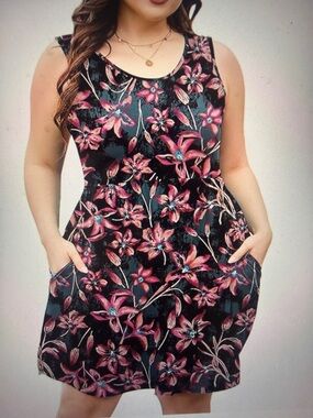 Sleeveless Floral Scoop-Neck Mini Dress in Pink on Black
